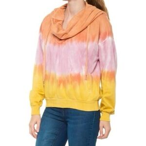 Young Fabulous & Broke Pink Orange Yellow Cowl Neck Tie-Dye Hoodie Sweatshirt
